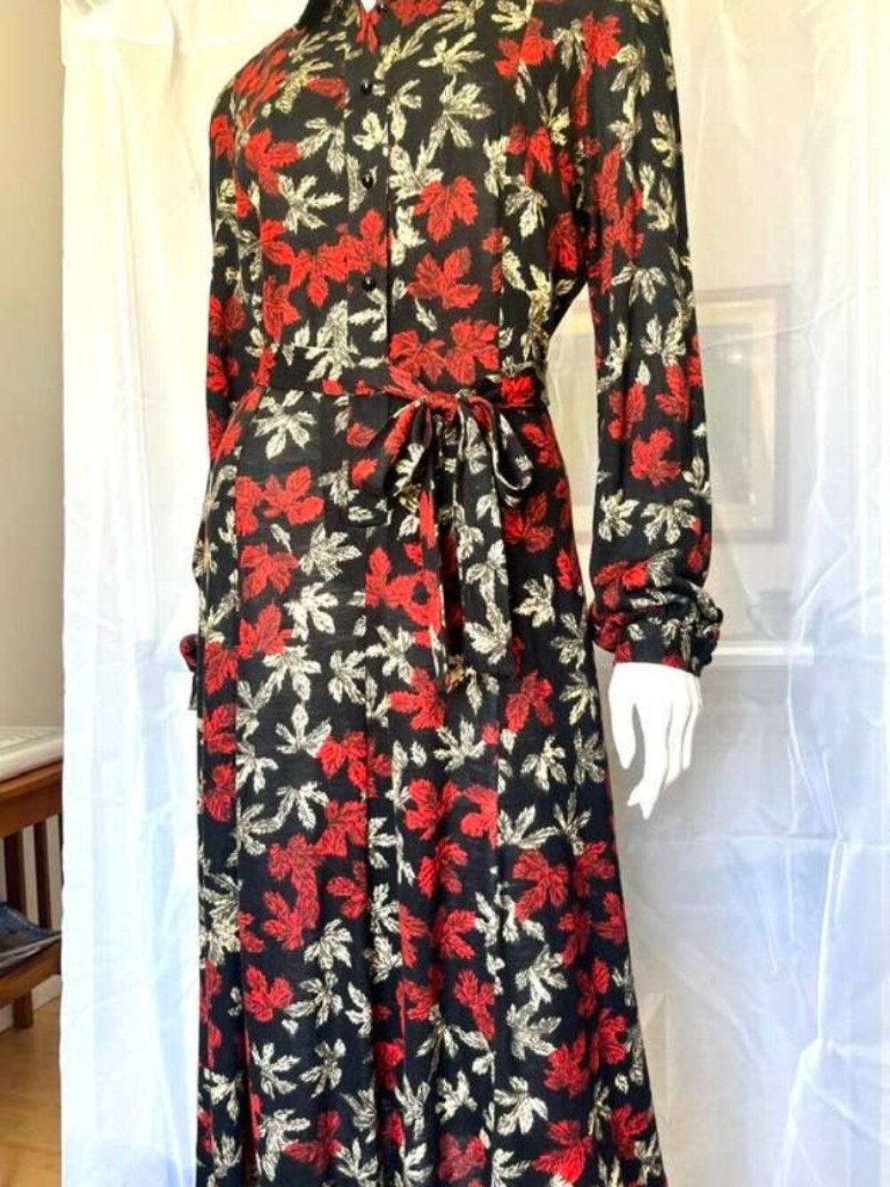 Eva for Robert Janan 1970s Midi Shirtdress Autumn Leaf Print 10